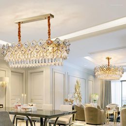 Chandeliers Modern Crystal Chandelier Lighting Gold Round Lustre Led For Living Room Rectangle Kitchen Island Fixtures