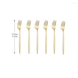 Dinnerware Sets 6 Pcs Cutlery Set Gold Stainless Steel Fork Tea Black Forks Flatware Kitchen