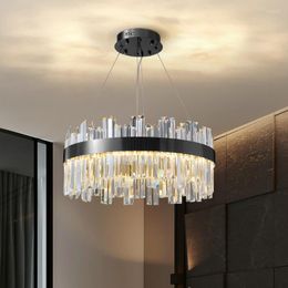 Pendant Lamps Black LED Ceiling Chandelier Modern Luxury Round Crystal Fixture For Living Dining Room Bedroom Home Decor Hanging Lighting