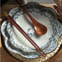 Plates Japanese Ceramic Dinner Plate Underglaze Tableware Household Flower Shape Dishes Dinnerware Serving Home Restaurant Tray