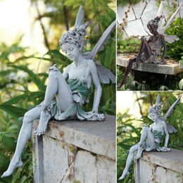 Decorative Objects Figurines 18 22cm Flower Fairy Sculpture Outdoor Jardin Statue Resin Angel Girl Craft Home Yard Garden Decoration 2 Colors 230105