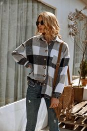 Women's Wool & Blends Zoulv 2023 Womens Classic Long Sleeeve Check Shackets Ladies Casual Button Up Loose Baggy Retro Plaid Blend Shirt Jack