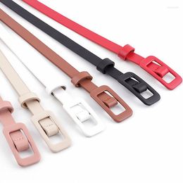 Belts Solid Colour Ladies PU Small Belt Stylish Square Buckle No Needle Perforation Decorative Thin For Women