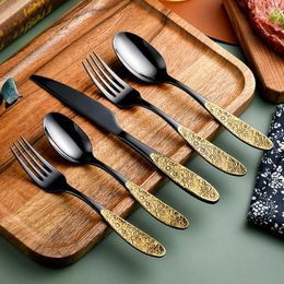 Dinnerware Sets 16pieces Vintage Carving Golden Cutlery Set 18/10 Stainless Steel Spoon Knife And Fork Kitchenware Cubiertos Kitchen