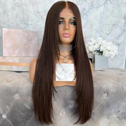 Lace Frontal Layered Straight Dark Brown Human Hair Wigs Peruvian Remy Closure 180 Density