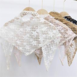 Scarves 35 95CM Pentagram Knit Head Scarf Embroidered Rhombus Wrap Shawl Transparent Lace Bandana Long Sunflower Women Foulard