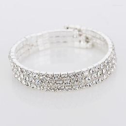 Bangle Full Rhinestone Shiny Bracelet For Women Crystal Stretch Wristband Elastic Wedding Bridal B038