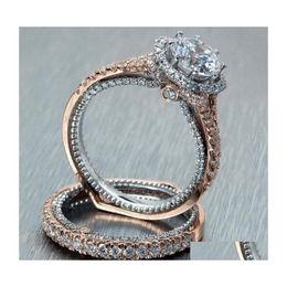 Wedding Rings Vintage Fashion Jewellery 925 Sterling Sier Rose Gold Fill Round Cut White Topaz Cz Diamond Couple Eternity Women Bridal Dhf8X