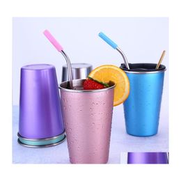 Mugs Stainless Steel 500Ml St Large Mug Cup With Lid Coffee 5 Colours Beer Tea Juice Milk Drink Tumbler Outdoor Cam Travel Dh12611 Dr Dhwrp