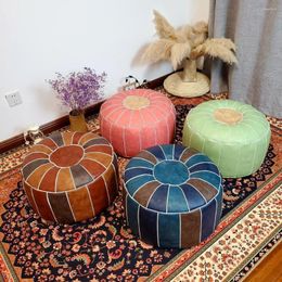 Pillow Moroccan PU Leather Pouf Embroidery Craft Hassock Ottoman Footstool Round Large 50 25cm Artificial Unstuffed