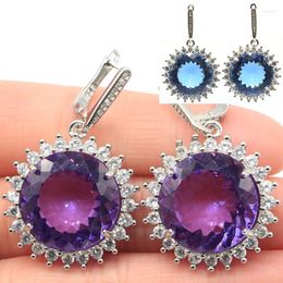 Stud Earrings 43x26mm Big Round Gemstone 18mm Colour Changing Alexandrite Topaz CZ Daily Wear Silver