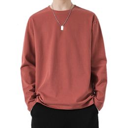Men's T-Shirts Solid Japanese Casual Long Sleeve T-shirt Cotton Round Neck Undercoat 230106