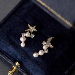 Stud Earrings Moon&Star Design With Minin Natural Pearl Fashion Women Jewelry Gifts