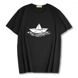 Men's T Shirts 2023 Summer Paper Boat Print Short Sleeve Men T-shirt Cotton Breathable Oversize Tops Plus Size Brand Clothing