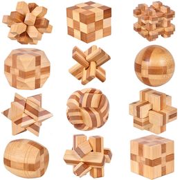 Decompression Toys Wooden Kong Ming Lock Lu Ban Lock IQ Brain Teaser Educational Toy for Kids Children Montessori 3D Puzzles Game Unlock Adult 1284