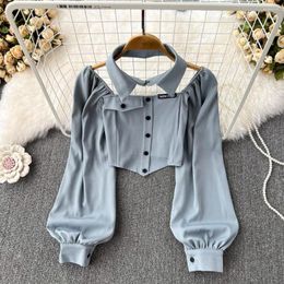 Women's Blouses Autumn Irregular Care Machine POLO Collar Shirt Women's Western Temperament Slim High Waist Short Show Top