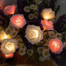 Decorative Flowers 1.5m Battery Powered Garden Indoor Outdoor Artificial Rose LED String Light Yard