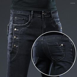 Men's Jeans 2023 Cotton Men Pants Lace Up Denim Trousers Black Skinny Slim Hip Hop Sportswear Elastic Waist Male