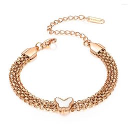 Link Bracelets Multi-layer Design Stainless Steel Butterfly Bracelet Luxury Rose Gold/Silver Colour Adjustable For Women Jewellery