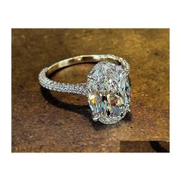 Wedding Rings Sparkling Luxury Jewellery Real 925 Sterling Sier Large Oval Cut White Topaz Cz Diamond Gemstones Eternity Women Band Ri Dh4Po