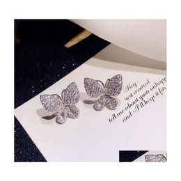 Stud Sweet Cute Luxury Sparkling Jewellery 925 Sterling Sier Pave White Sapphire Cz Diamond Gemstones Women Butterfly Wedding Earring Dhvlg