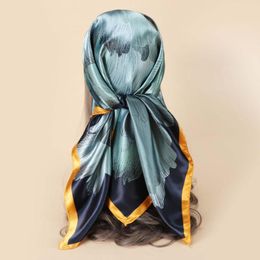 Scarves 90CM Square Scarf Women Floral Print Foulards Hijab Bandana Lady Neckerchief Silk Wraps Small Headband Female Bow Ties