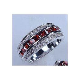 Band Rings Victoria Wieck Luxury Jewellery 10Kt White Gold Filled Red Garnet Simated Diamond Wedding Princess Bridal For Men Gift Size Dhja8