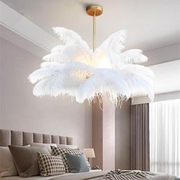 Pendant Lamps Nordic Luxury LED Lights Modern Decor White Ostrich Feather Lamp Bedroom Living Room Atmosphere