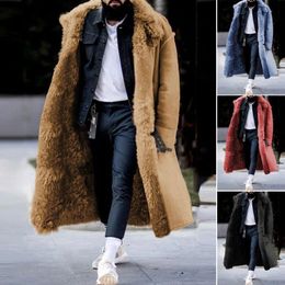 Men' Blends Trendy Winter Overcoat Midi Length Coat Faux Fur Colorfast Mid calf Warm 230105