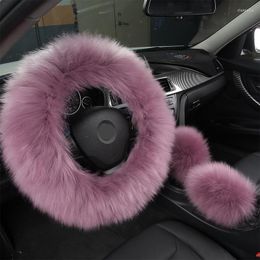 Steering Wheel Covers One-piece Sheepskin Wool Car Cover Warm Winter Handbrake Shift Three-piece Heating 38cm