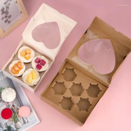 Gift Wrap Heart Window Cupcake Boxes Kraft Paper Packing Box For Cake Muffin Cookies Candy Christmas Wedding Party Birthday 4/6Cup