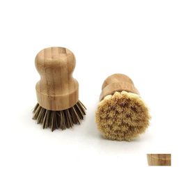 Milk Pot Palm Wash Brush Wooden Round Mini Dish Natural Scrub Durable Scrubber Short Handle Cleaning Dishes Kitchen Kit Drop Deliver Dhayl