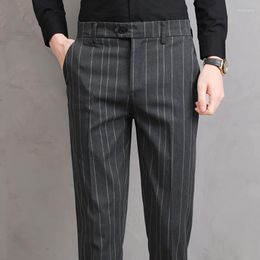 Men's Suits Summer Thin Striped Suit Pants Men Slim Grey Black Dress Business Formal Trousers For Male 2023 Korea Style Clothing