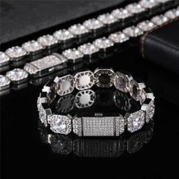 12mm 16-24inch Gold Silver Colours Bling CZ Ice Cuban Chain Necklace 7/8inch Bracelet Fashion Jewellery Nice Gift for Men Women