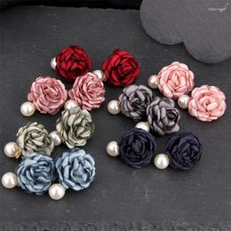 Stud Earrings Elegant Fabric Peony Flower Pearl Crystal Rhinestone Pedants Elegan Women Colourful Bohemian Manual Fashion Jewellery