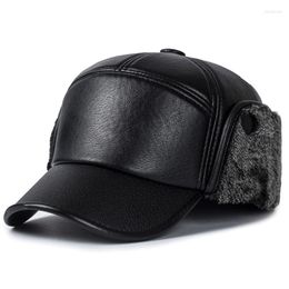 Ball Caps Winter Warm Cap Men Black Leather Fur Baseball Hats For Snapback Women Casquette Bones Dad Gorras Earflaps Thicken