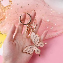 Keychains Fashion Trendy Beautiful Double Butterfly Keychain Rhinestone Jungle Animal Jewellery Women Girl Bag Decor Trinket Car Keyring