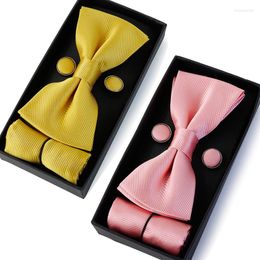 Bow Ties Gold Luxury Mens Gift Set Fashion Butterfly Handkerchief Cufflinks For Party Wedding Male Collar Bowtie Cravat Box Sets