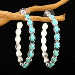 Hoop Earrings Bohemia Big Round Simulated Turquoise Stone Fashion Jewelry Exaggerated Circle Earring For Wome Jewerly