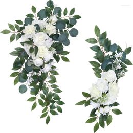 Decorative Flowers White Rose Artificial Flower Ball Arch Hanging Corner Floral Party Stage Scene Layout Wall Props Arrange Fake Row