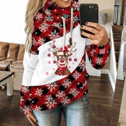 Women's Hoodies & Sweatshirts Christmas Women Autumn Winter Elk Snowflake Print Contrast Splice Scarf Collar Hoodie Long Sleeve Drawstring S