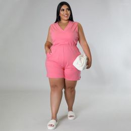 Pants Plus Size Women Jumpsuits Sleeveless Solid One Piece Outfit Fashion V Neck Club 2023 Summer Lady Short Wholesale