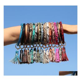 Party Favour Tassel Bangle Keychain Bracelets Keyring Snake Leather O Wristlet Bracelet Circle Charm Key Ring Holder Wristbands Dbc D Dhfrv