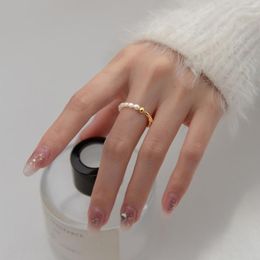 Cluster Rings Fashion 925 Sterling Silver Unique Wave Natural Baroque Pearl Elastic Cord Finger Ring For Women Elegant Party Jewellery AJZ20