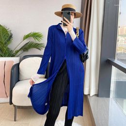 Women's Jackets Miyake Designer Women's Pleated Trench Coat Mid Length Spring Autumn Loose Casual Versatile Solid Colour Zip Large Size