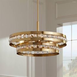 Chandeliers American Luxury Gold Crystal Ring Hanging Lighting For Living Room Dining Restaurant Home Decor Lustre