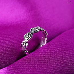 Wedding Rings Vintage Rose Flower For Women Girl Bohemia Antique Silver Color Middle Floral Knuckle Ring Adjustable O35