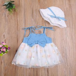 Girl Dresses 2023 Summer Dress 6M-3Y Infant Kids Baby Sleeveless Strap Denim Patchwork Tutu Princess Hat 2PCS Clothes