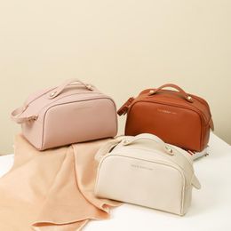 Storage Boxes Makeup Organiser Organ Pillow Bag Double Zip PU Leather Portable Toiletries Travel Cosmetics