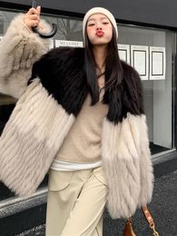 Women's Wool & Blends 2023 Autumn And Winter Fur Coat Thickened Medium Long Young Fashion Black Yellow Stitching